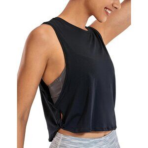 Women Black Pima Cotton Cropped Tank Tops Sleeveless Sports Athletic Shirts Tops